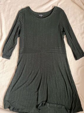 George Dark Green Ribbed Long Sleeve Fit-and-Flare Dress